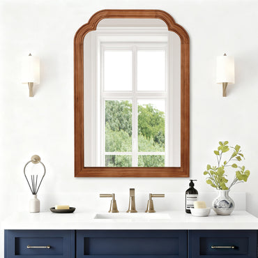 VanityFus 30-in W 20-in H Arch Yellowish-Brown Framed Beveled Bathroom Vanity Mirror Wall Mirror