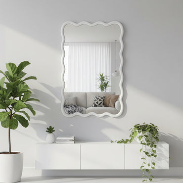 VanityFus 30-in W 20-in H Wavy Rectangle White Framed Beveled Bathroom Vanity Mirror Wall Mirror