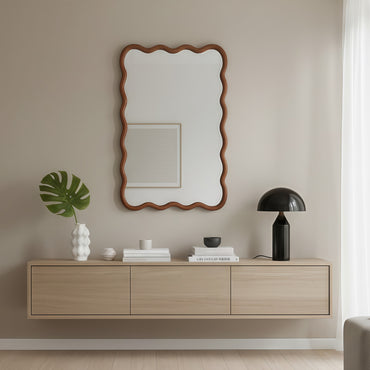 VanityFus 30-in W 20-in H Wavy Rectangle Yellowish-Brown Framed Beveled Bathroom Vanity Mirror Wall Mirror