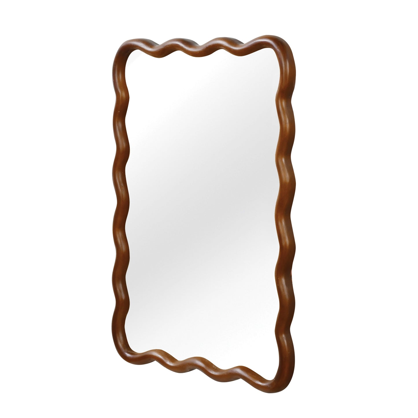VanityFus 30-in W 20-in H Wavy Rectangle Dark Walnut Framed Beveled Bathroom Vanity Mirror Wall Mirror