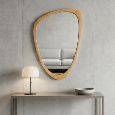 VanityFus 30-in W 20-in H Irregular Oak Framed Beveled Bathroom Vanity Mirror Wall Mirror