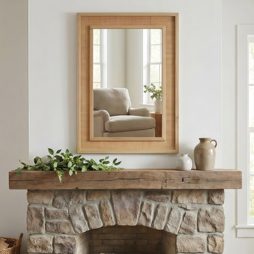 VanityFus 30-in W 20-in H Rectangle Natural Wood Framed Bathroom Vanity Mirror Wall Mirror