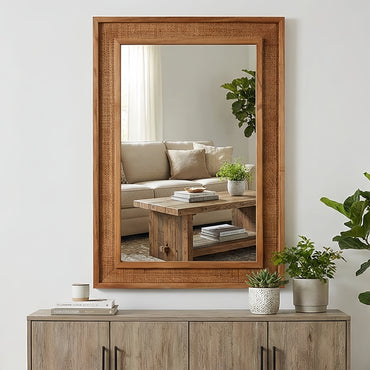 VanityFus 30-in W 20-in H Rectangle Yellowish-Brown Framed Bathroom Vanity Mirror Wall Mirror
