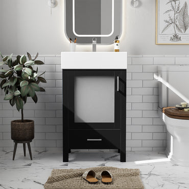 VanityFus 20.28-in Single Sink Combo Bathroom Vanity Black With White Ceramic Top 1 Soft-Close Doors 1 drawer