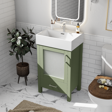 VanityFus 20.28-in Single Sink Combo Bathroom Vanity Green With White Ceramic Top 1 Soft-Close Doors 1 drawer