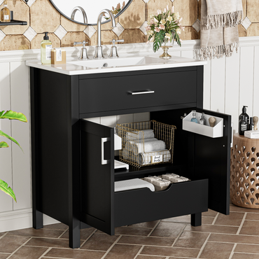VanityFus 29.9-in Single Sink Combo Black Bathroom Vanity With Ceramic Top 2 Soft-Close Doors 1 drawer