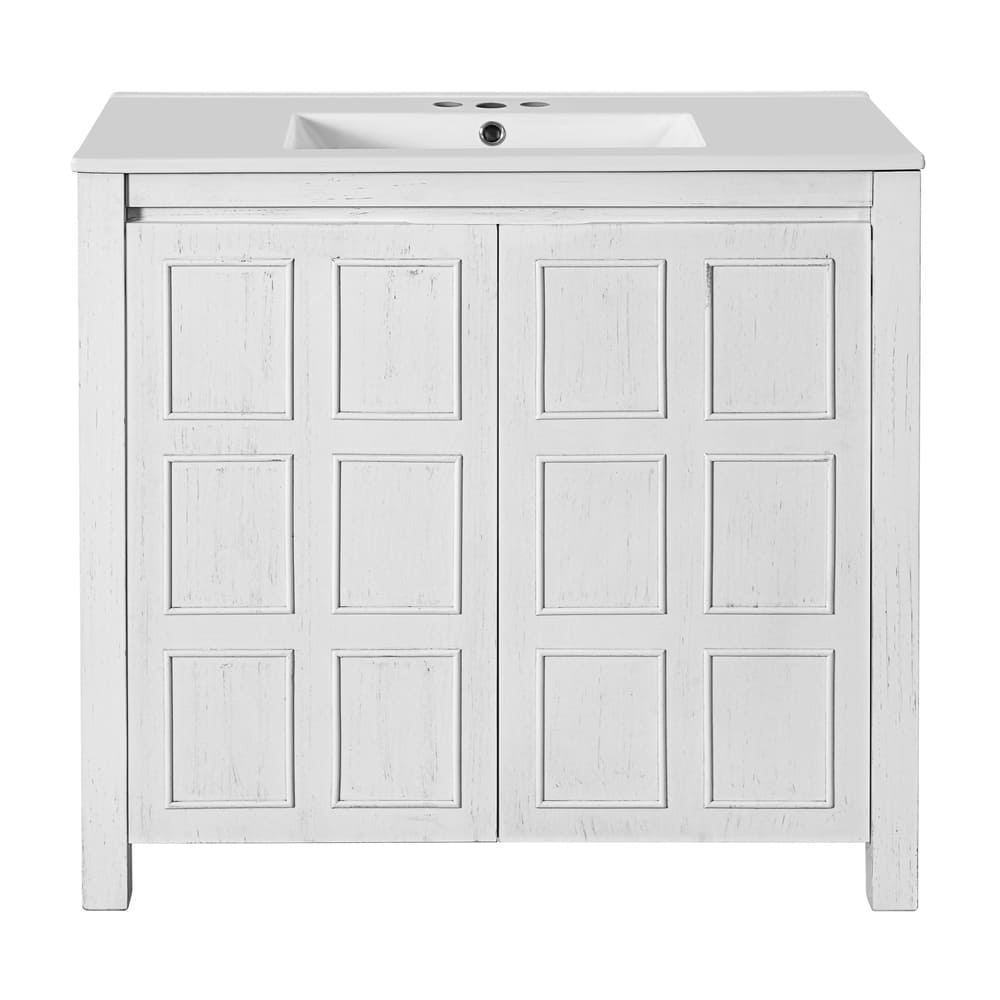 36 " Bathroom Vanity Organizer with Ceramic Sink, Set Bathroom Storage Cabinet,Antique White/Blue
