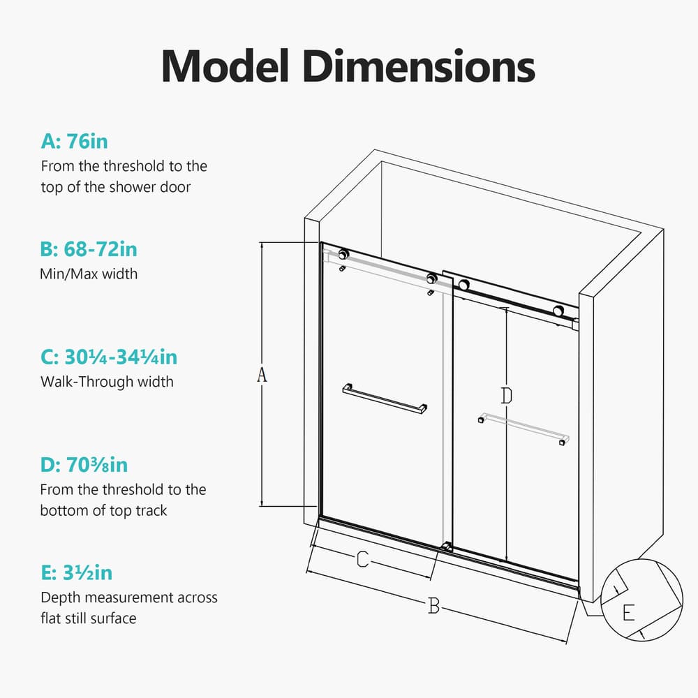 68-72 inches*76 inches Frameless Double Sliding Soft-Close Shower Door, 3/8inches (10mm) Thick SGCC Tempered Glass Door