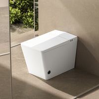 Square Smart Toilet with Built-in Tank for Modern Bathroom, Remote Control, Tankless Bidet Toilet with Foot Touching Lid Opening, Auto Flush, Heated Seat, LED Digital Display, User Memory, White/Black