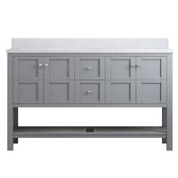 Solid Wood 60 in W x 22 in D x 39.3 in H Double Sink Bath Vanity in Modern Gray with Carrara White Natural Marble Top