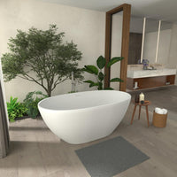 55 in x 30 in Stone Resin Flatbottom Solid Surface Non-Slip Freestanding Soaking Bathtub in White with Drain and Hose
