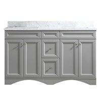 Solid Wood 60 in W x 22 in D x 39.3 in H Double Sink Bath Vanity in Modern Gray with Carrara White Natural Marble Top