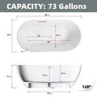 69 in Stone Resin Flatbottom Solid Surface Freestanding Double Slipper Soaking Bathtub in White with Brass Drain