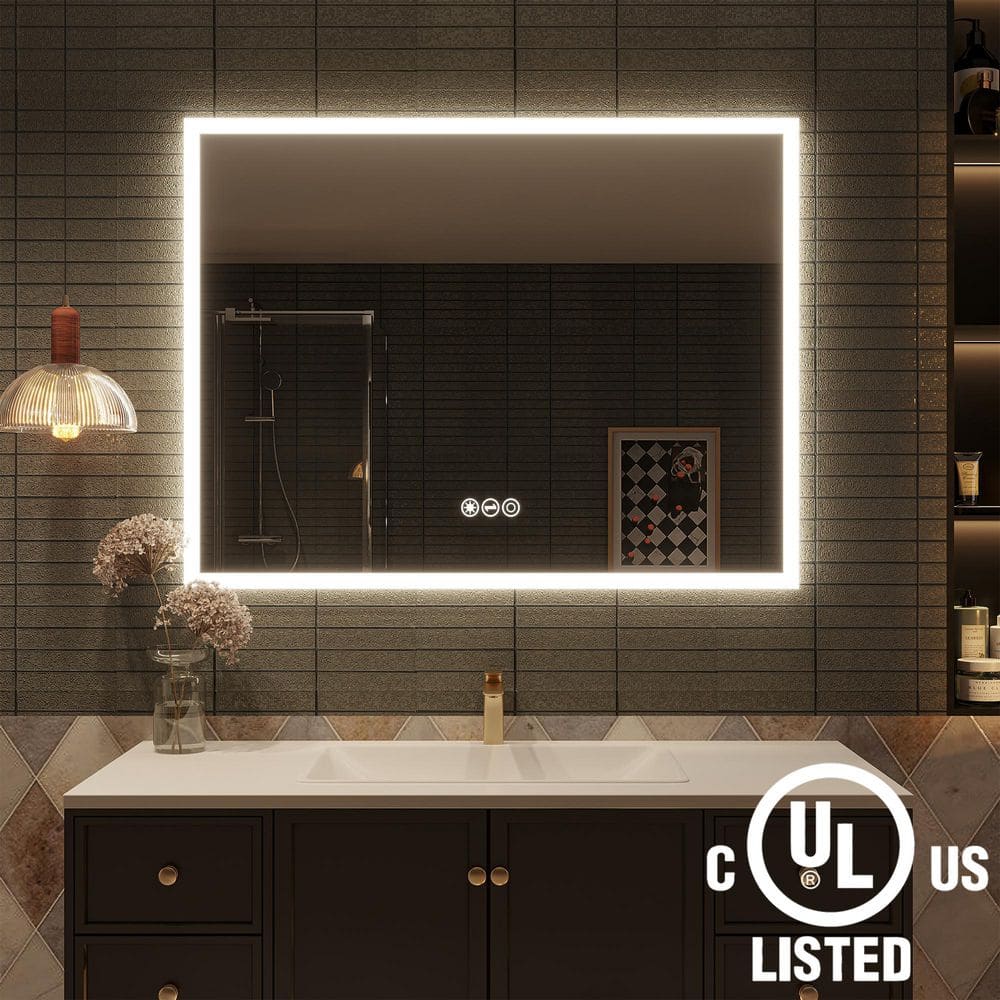 48 in W x 36 in H Rectangular Frameless Anti-Fog Wall-Mounted LED Light Bathroom Vanity Mirror in Silver