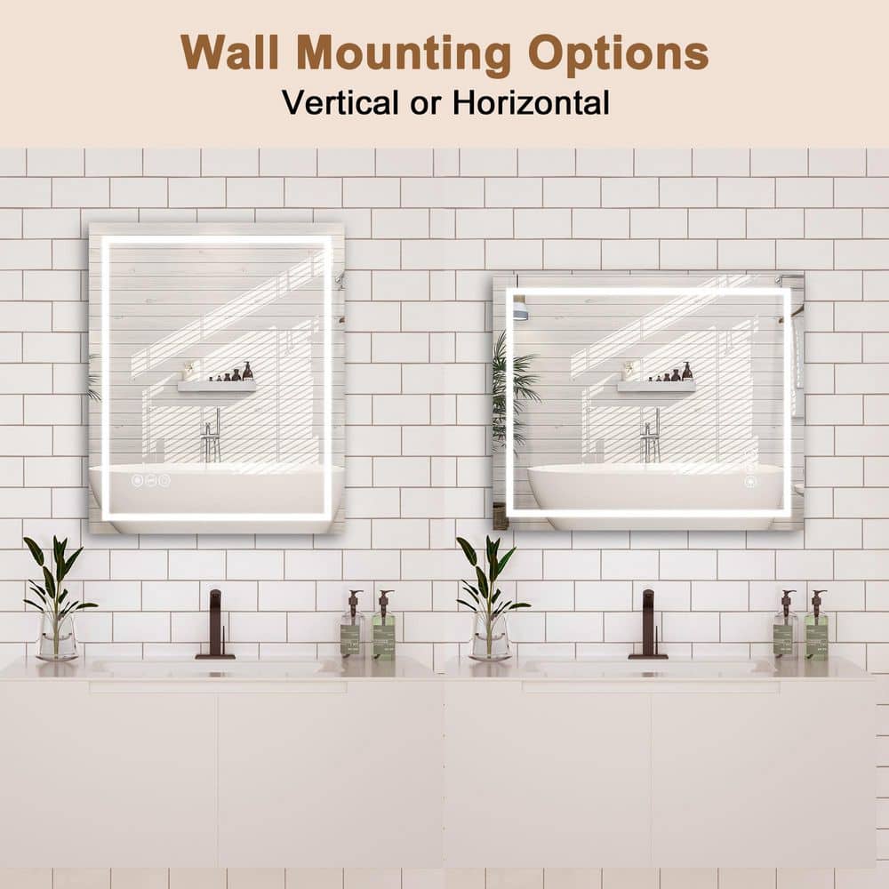 36 in W x 30 in H Rectangular Frameless Anti-Fog Wall-Mounted LED Light Bathroom Vanity Mirror in Silver