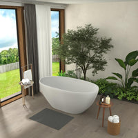 55 in x 30 in Stone Resin Flatbottom Solid Surface Non-Slip Freestanding Soaking Bathtub in White with Drain and Hose