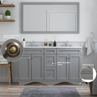 Solid Wood 60 in W x 22 in D x 39.3 in H Double Sink Bath Vanity in Modern Gray with Carrara White Natural Marble Top