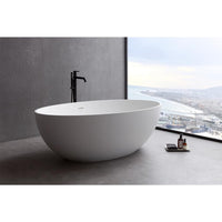 67 in Stone Resin Flatbottom Solid Surface Freestanding Soaking Bathtub in White with Drain