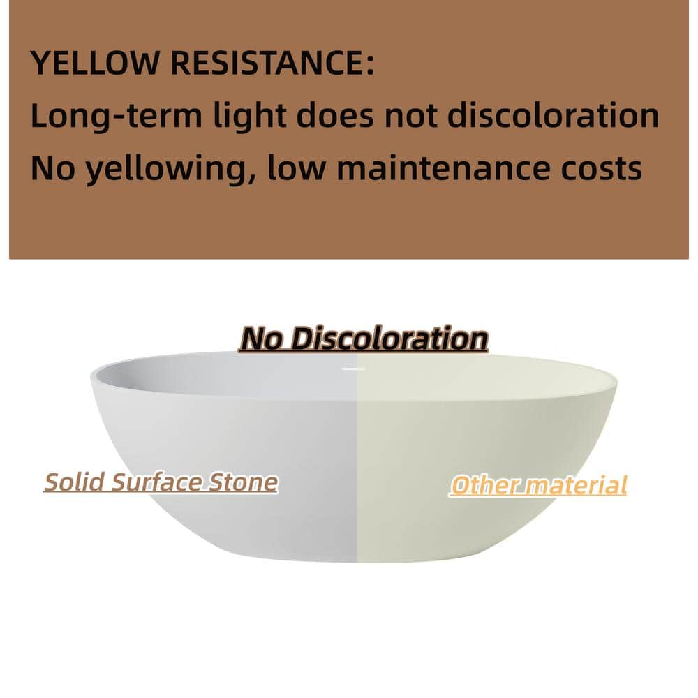 65 in. Stone Resin Flatbottom Solid Surface Freestanding Double Ended Soaking Bathtub in White with Brass Drain