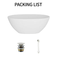 55 in x 30 in Stone Resin Flatbottom Solid Surface Non-Slip Freestanding Soaking Bathtub in White with Drain and Hose