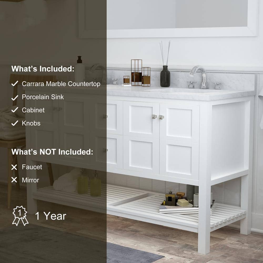 Solid Wood 60 in W x 22 in D x 39.3 in H Double Sink Bath Vanity in Modern Gray with Carrara White Natural Marble Top