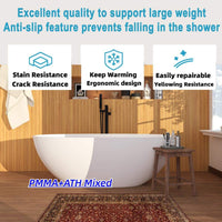 65 in. Stone Resin Flatbottom Solid Surface Freestanding Double Ended Soaking Bathtub in White with Brass Drain