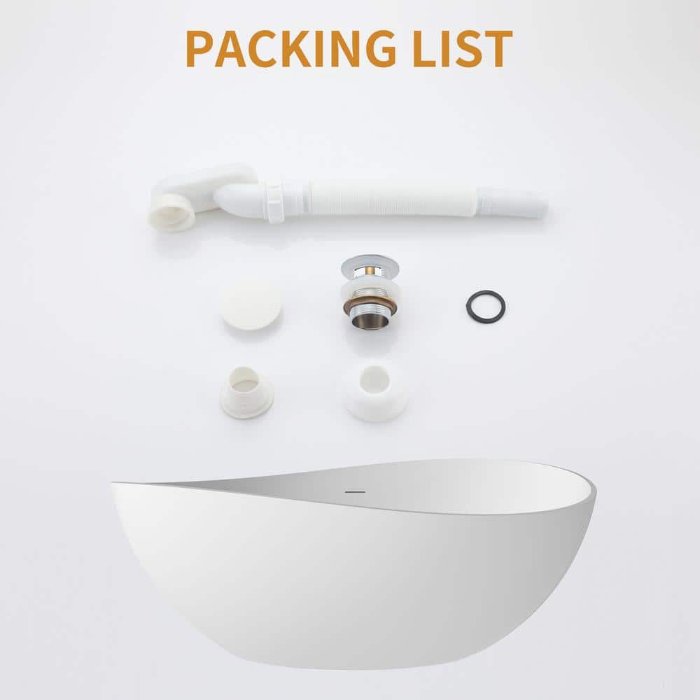 63 in Stone Resin Flatbottom Solid Surface Freestanding Roll Top Soaking Bathtub in White with Brass Drain