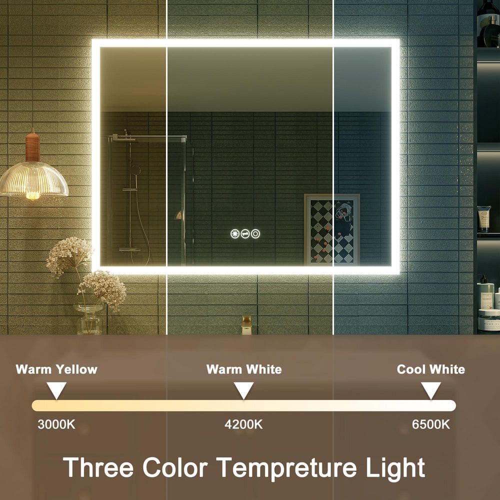 48 in W x 36 in H Rectangular Frameless Anti-Fog Wall-Mounted LED Light Bathroom Vanity Mirror in Silver