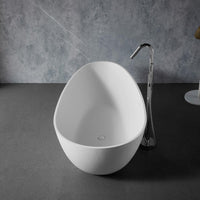 59 in. Stone Resin Flatbottom Solid Surface Freestanding Soaking Bathtub in White with Brass Drain