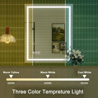 36 in W x 30 in H Rectangular Frameless Anti-Fog Wall-Mounted LED Light Bathroom Vanity Mirror in Silver