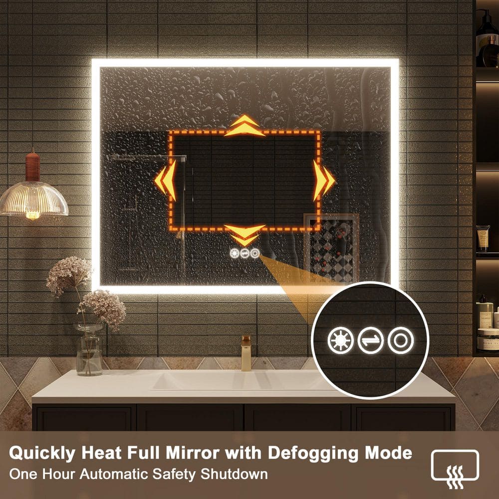 48 in W x 36 in H Rectangular Frameless Anti-Fog Wall-Mounted LED Light Bathroom Vanity Mirror in Silver