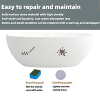 59 in Stone Resin Flatbottom Solid Surface Freestanding Double Slipper Soaking Bathtub in White with Brass Drain