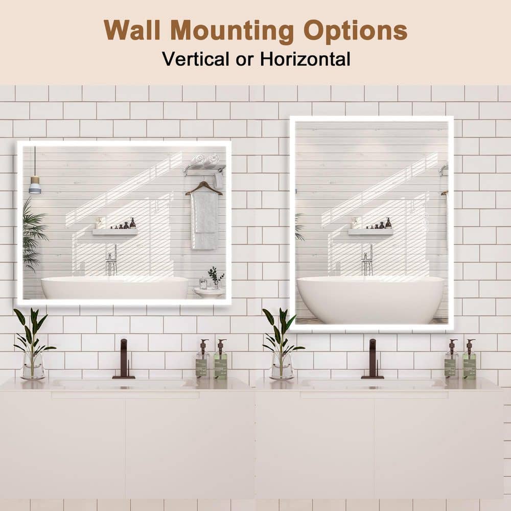 48 in W x 36 in H Rectangular Frameless Anti-Fog Wall-Mounted LED Light Bathroom Vanity Mirror in Silver