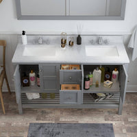 Solid Wood 60 in W x 22 in D x 39.3 in H Double Sink Bath Vanity in Modern Gray with Carrara White Natural Marble Top