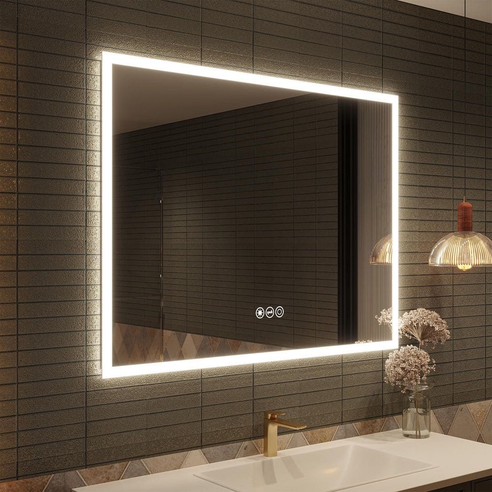 48 in W x 36 in H Rectangular Frameless Anti-Fog Wall-Mounted LED Light Bathroom Vanity Mirror in Silver