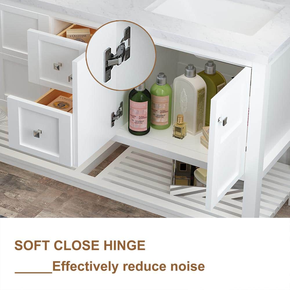 Solid Wood 60 in W x 22 in D x 39.3 in H Double Sink Bath Vanity in Modern Gray with Carrara White Natural Marble Top