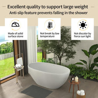 55 in x 30 in Stone Resin Flatbottom Solid Surface Non-Slip Freestanding Soaking Bathtub in White with Drain and Hose