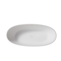 65 in. Stone Resin Flatbottom Solid Surface Freestanding Double Ended Soaking Bathtub in White with Brass Drain