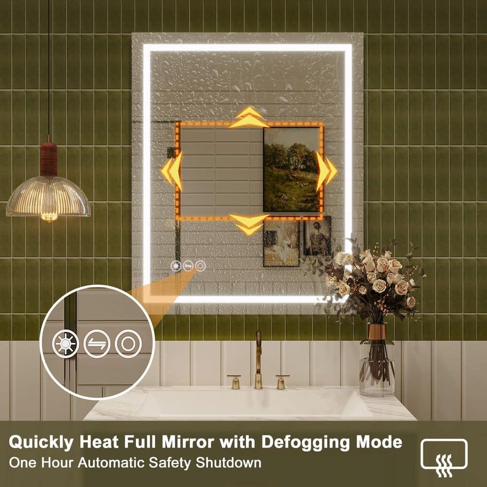 36 in W x 30 in H Rectangular Frameless Anti-Fog Wall-Mounted LED Light Bathroom Vanity Mirror in Silver