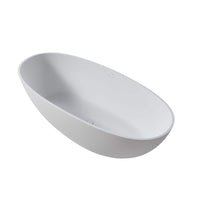 65 in. Stone Resin Flatbottom Solid Surface Freestanding Double Ended Soaking Bathtub in White with Brass Drain