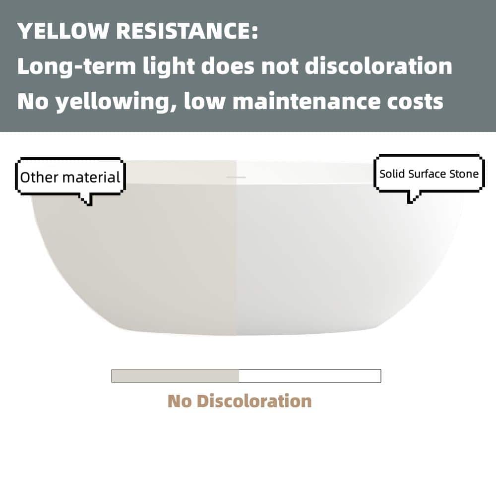 69 in Stone Resin Flatbottom Solid Surface Freestanding Double Slipper Soaking Bathtub in White with Brass Drain