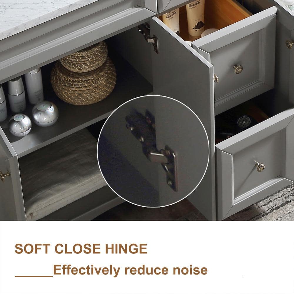 Solid Wood 60 in W x 22 in D x 39.3 in H Double Sink Bath Vanity in Modern Gray with Carrara White Natural Marble Top