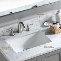 Solid Wood 60 in W x 22 in D x 39.3 in H Double Sink Bath Vanity in Modern Gray with Carrara White Natural Marble Top