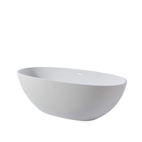 65 in. Stone Resin Flatbottom Solid Surface Freestanding Double Ended Soaking Bathtub in White with Brass Drain