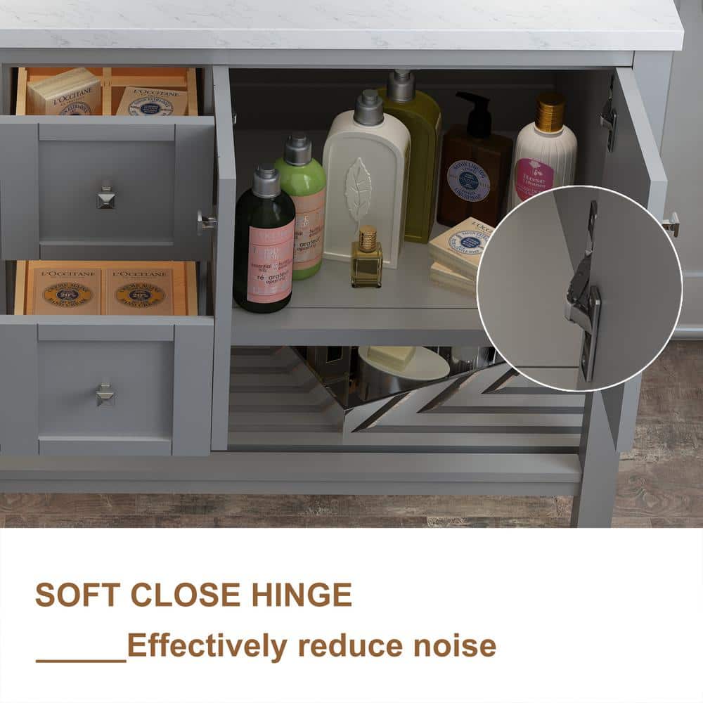 Solid Wood 60 in W x 22 in D x 39.3 in H Double Sink Bath Vanity in Modern Gray with Carrara White Natural Marble Top