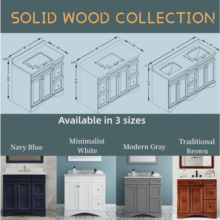 Solid Wood 60 in W x 22 in D x 39.3 in H Double Sink Bath Vanity in Modern Gray with Carrara White Natural Marble Top