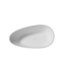 59 in. Stone Resin Flatbottom Solid Surface Freestanding Soaking Bathtub in White with Brass Drain