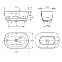 59 in Stone Resin Flatbottom Solid Surface Freestanding Double Slipper Soaking Bathtub in White with Brass Drain