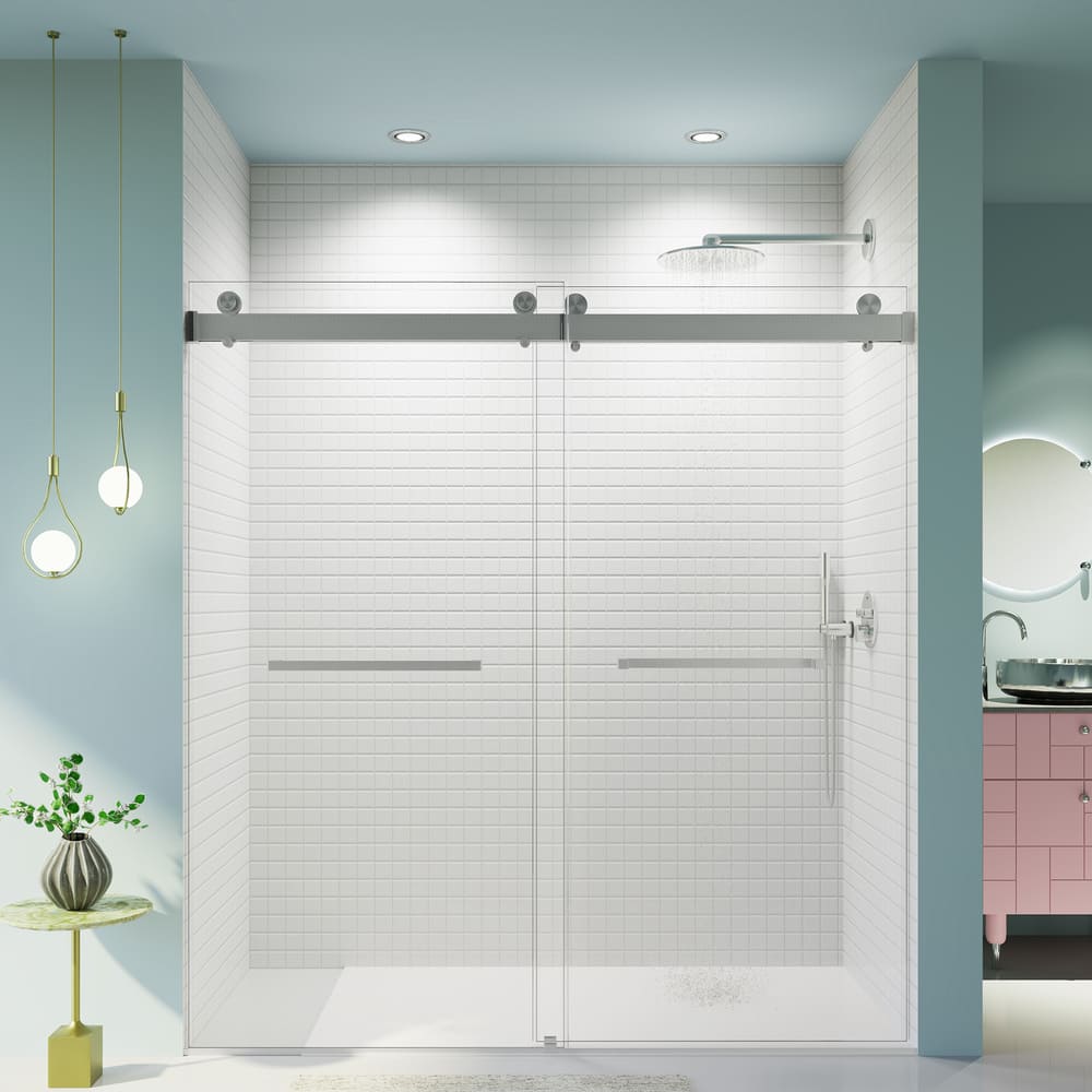 68-72 inches*76 inches Frameless Double Sliding Soft-Close Shower Door, 3/8inches (10mm) Thick SGCC Tempered Glass Door