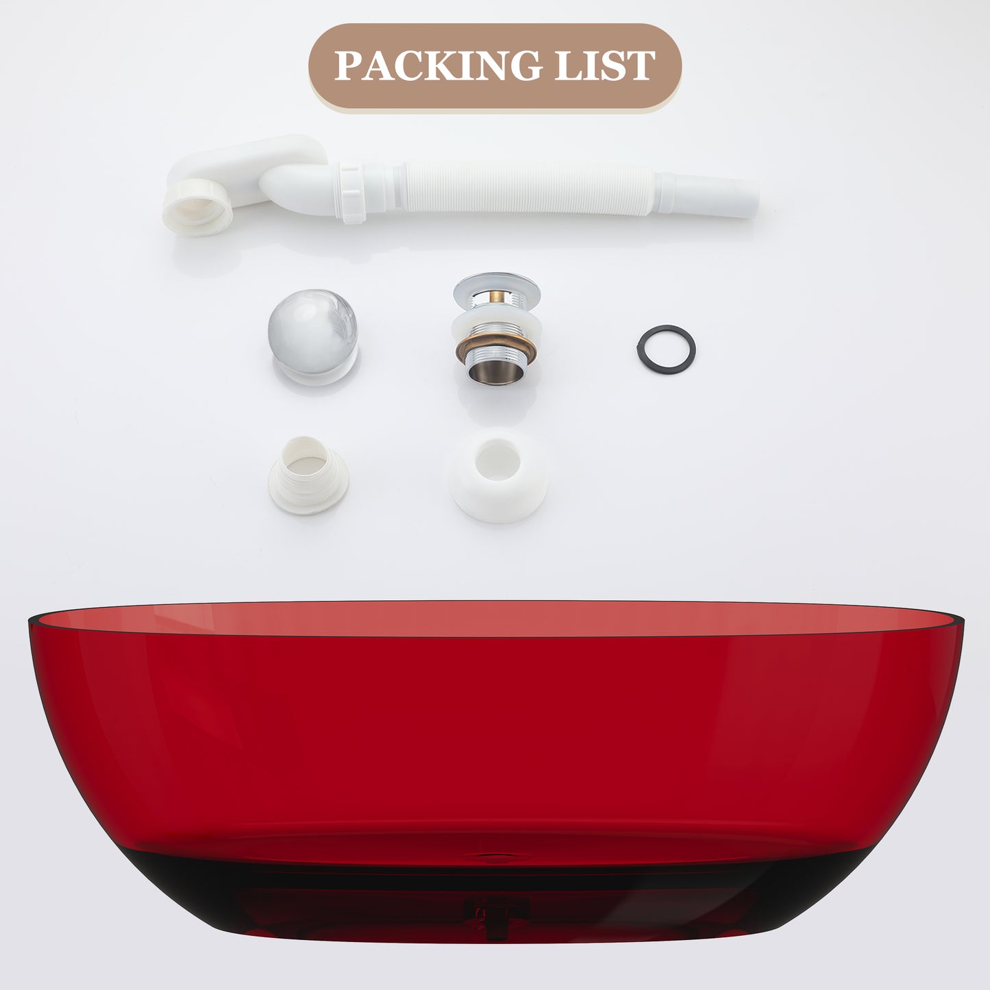 67 in x 29.5 in Stone Resin Surface Flatbottom Freestanding Soaking Bathtub with Center Drain in Transparent Red